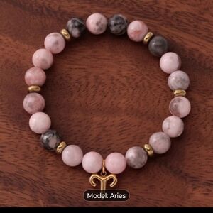 Aries Pink Stone Zodiac Bracelet with Gold Charm